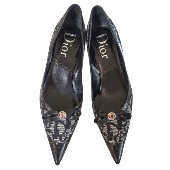 DIOR Black Diorissimo Monogram Pumps Sz 39 Kitten Style Heel Pointed Toe US 8.5 - Picture 2 of 16